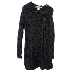 ARAN MOR Merino Wool Sweater Coat Cableknit Single Button Women’s S Dark Gray